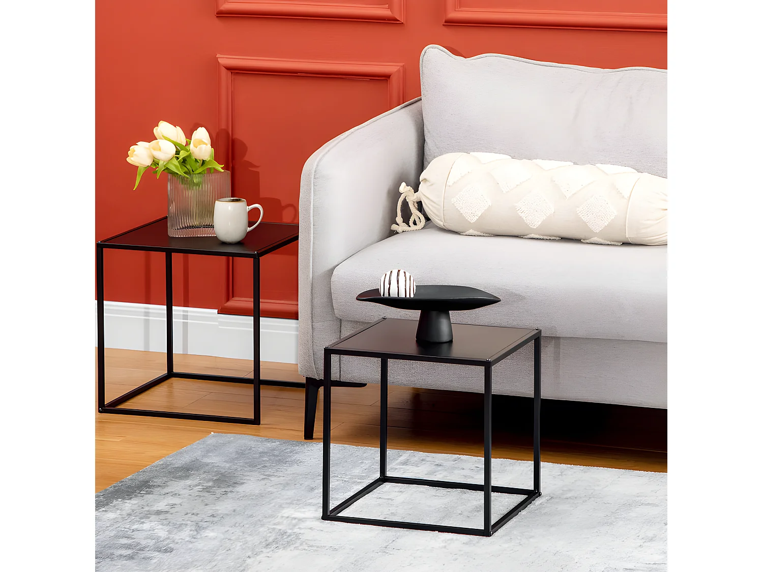 Lot de 2 tables gigognes carrées COSLADA noires