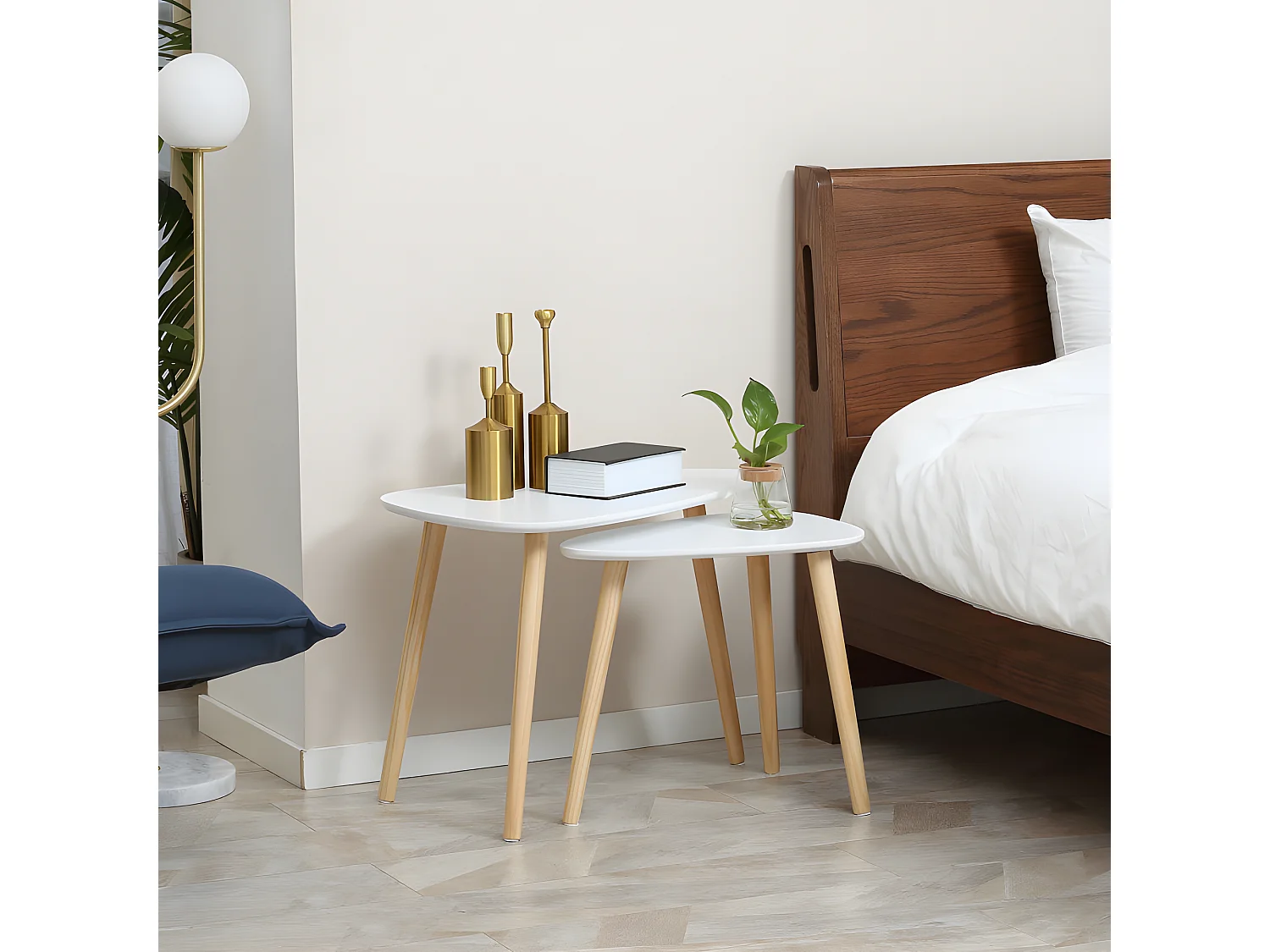 Lot de 2 tables basses gigognes COSENZA blanc et bois