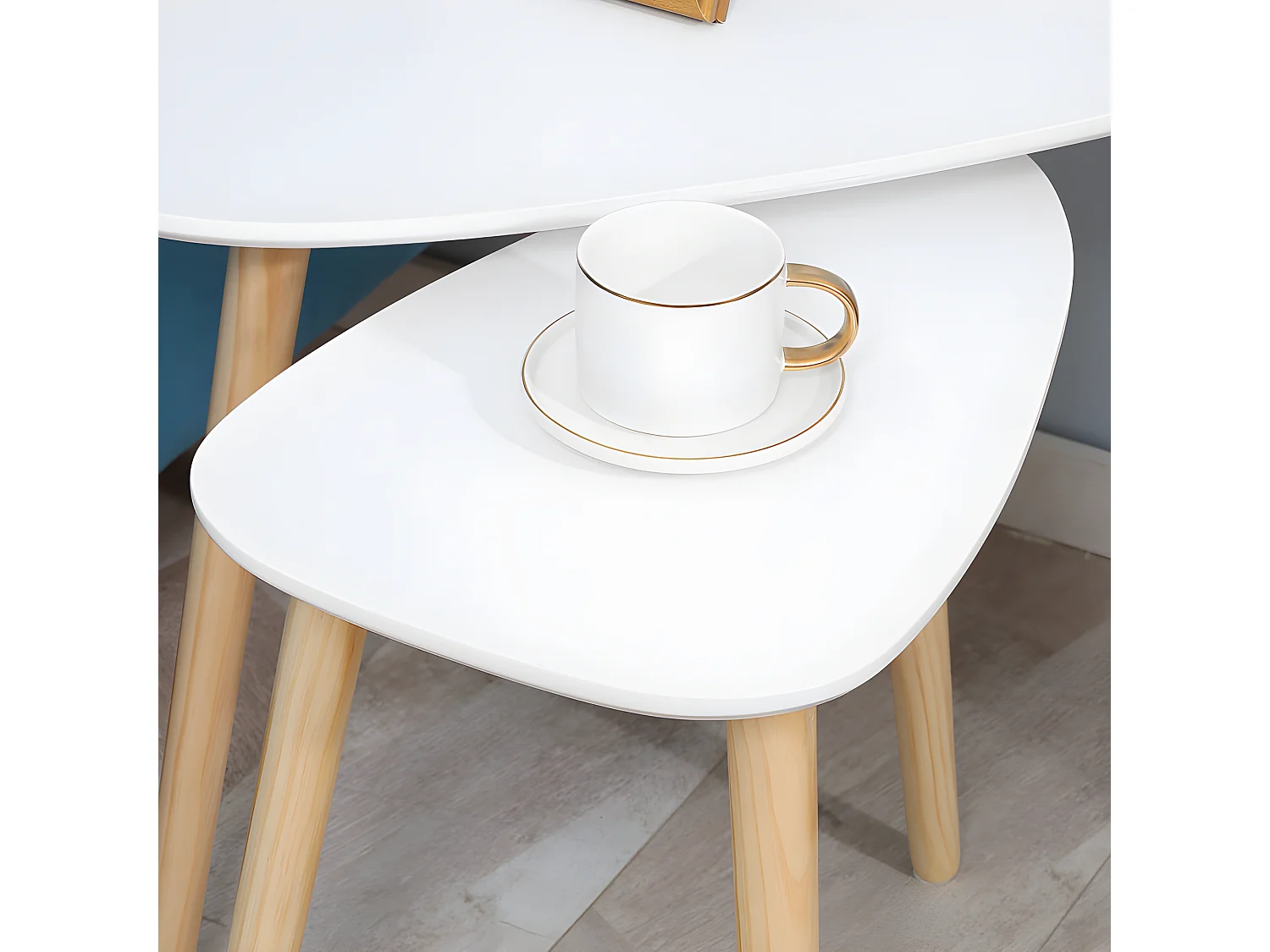 Lot de 2 tables basses gigognes COSENZA blanc et bois