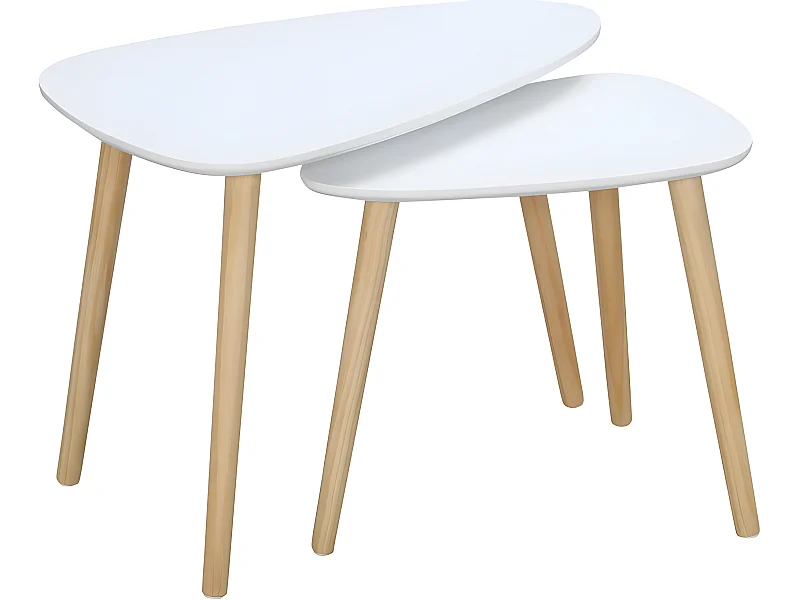 Lot de 2 tables basses gigognes COSENZA blanc et bois