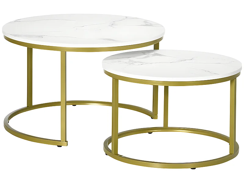Lot de 2 tables gigognes rondes MARSALA aspect marbre blanc
