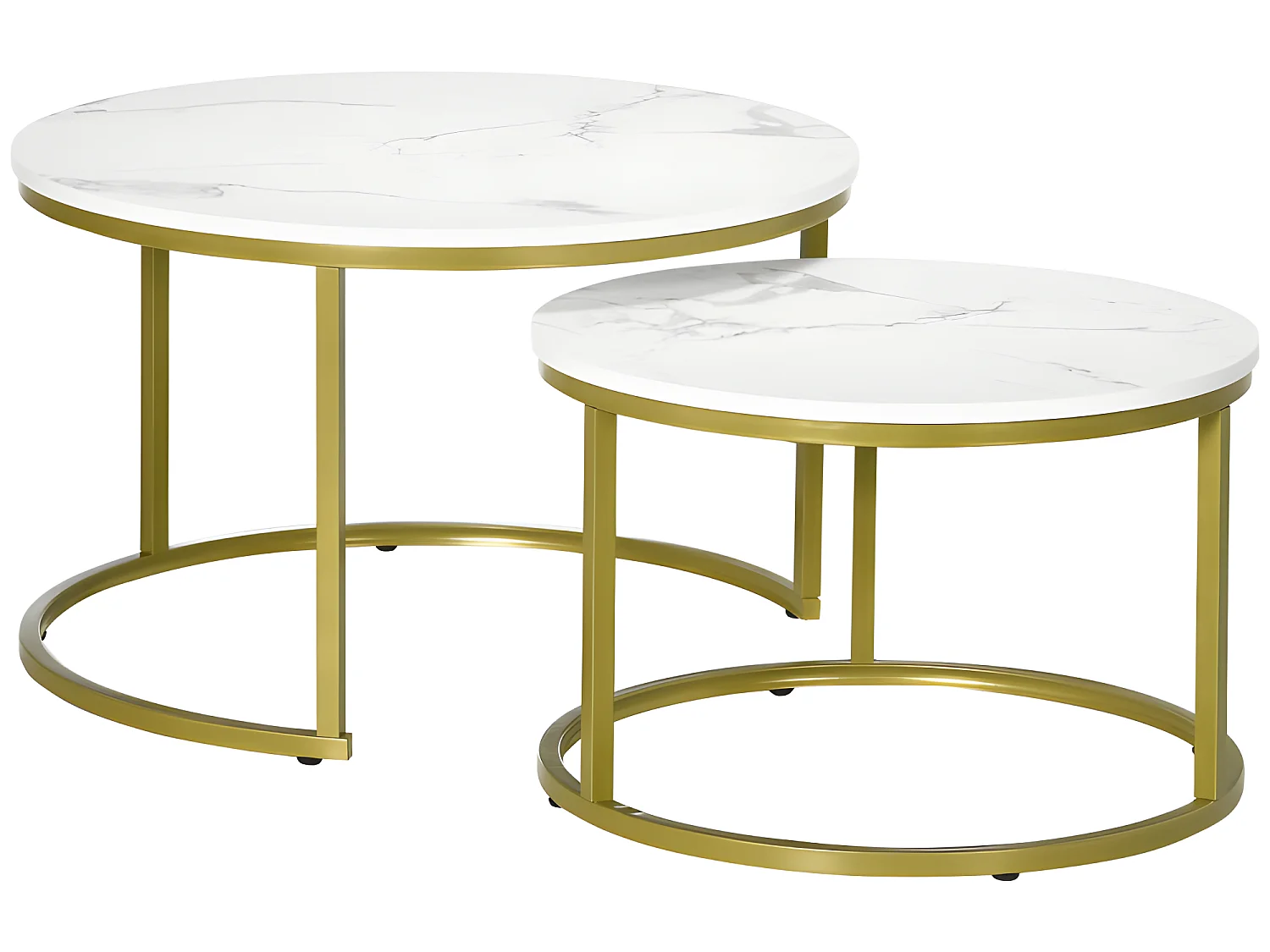 Lot de 2 tables gigognes rondes MARSALA aspect marbre blanc