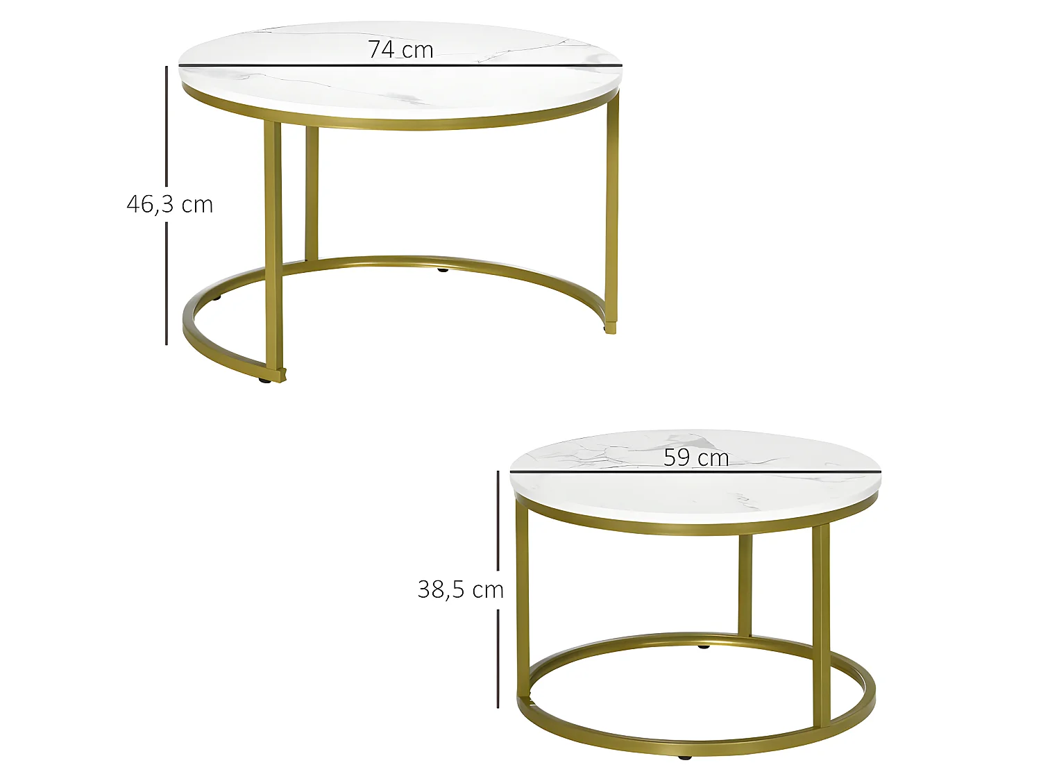 Lot de 2 tables gigognes rondes MARSALA aspect marbre blanc
