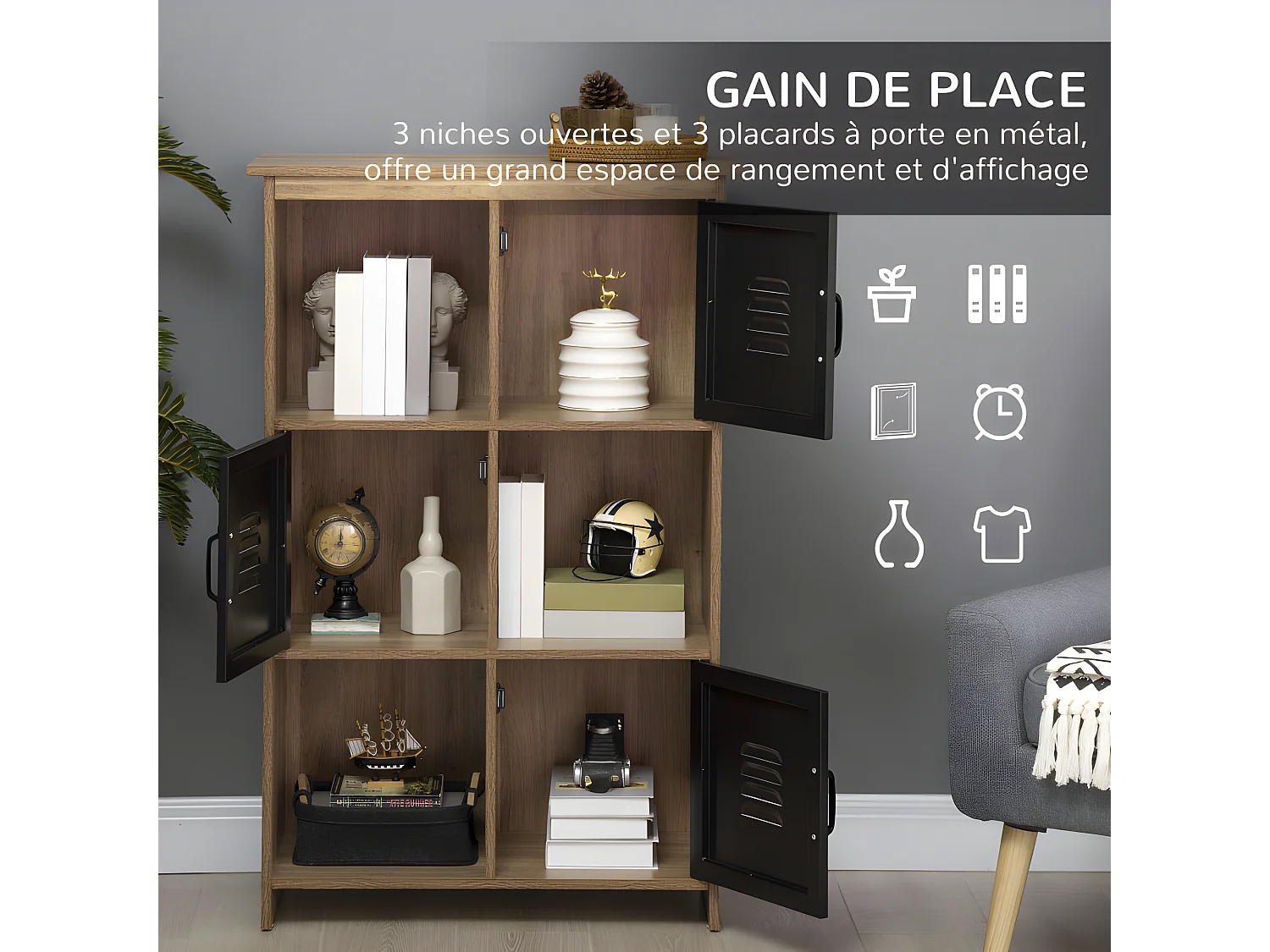 Meuble industriel CESENA bois et noir