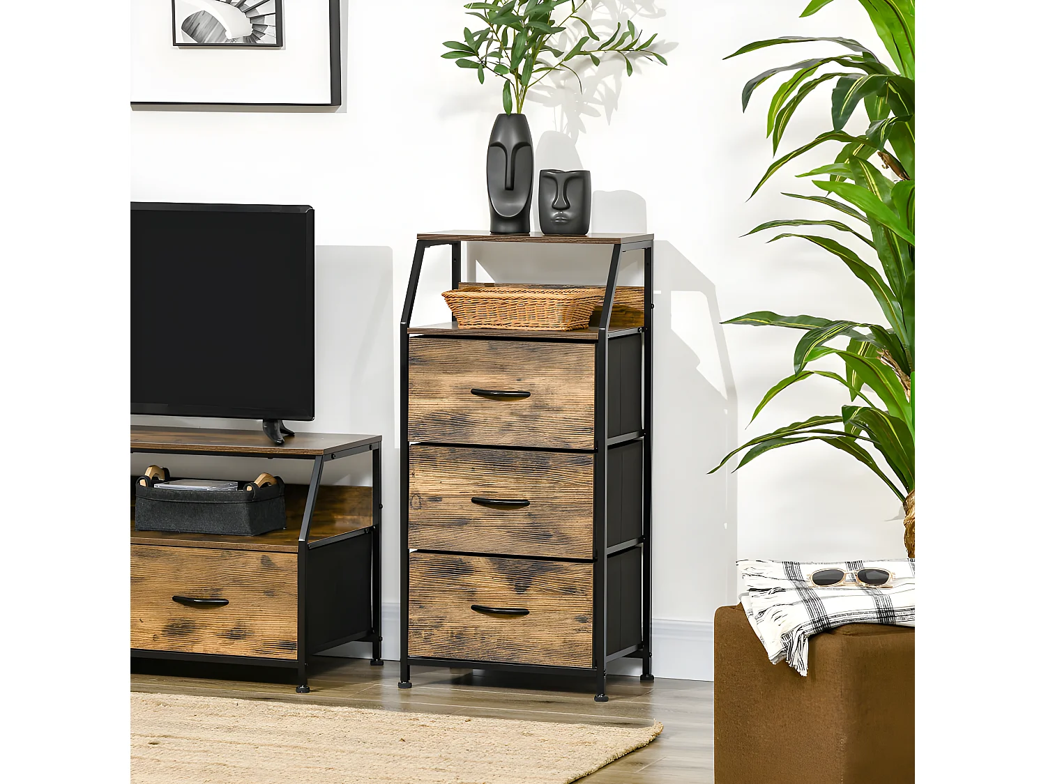 Meuble industriel 3 tiroirs UDINE bois et noir