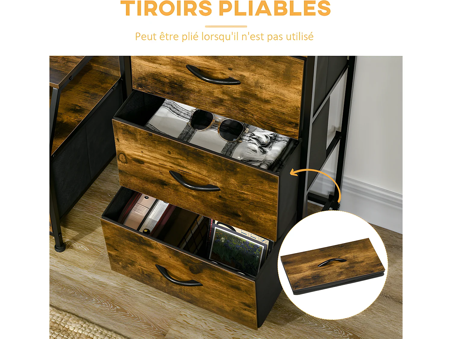 Meuble industriel 3 tiroirs UDINE bois et noir