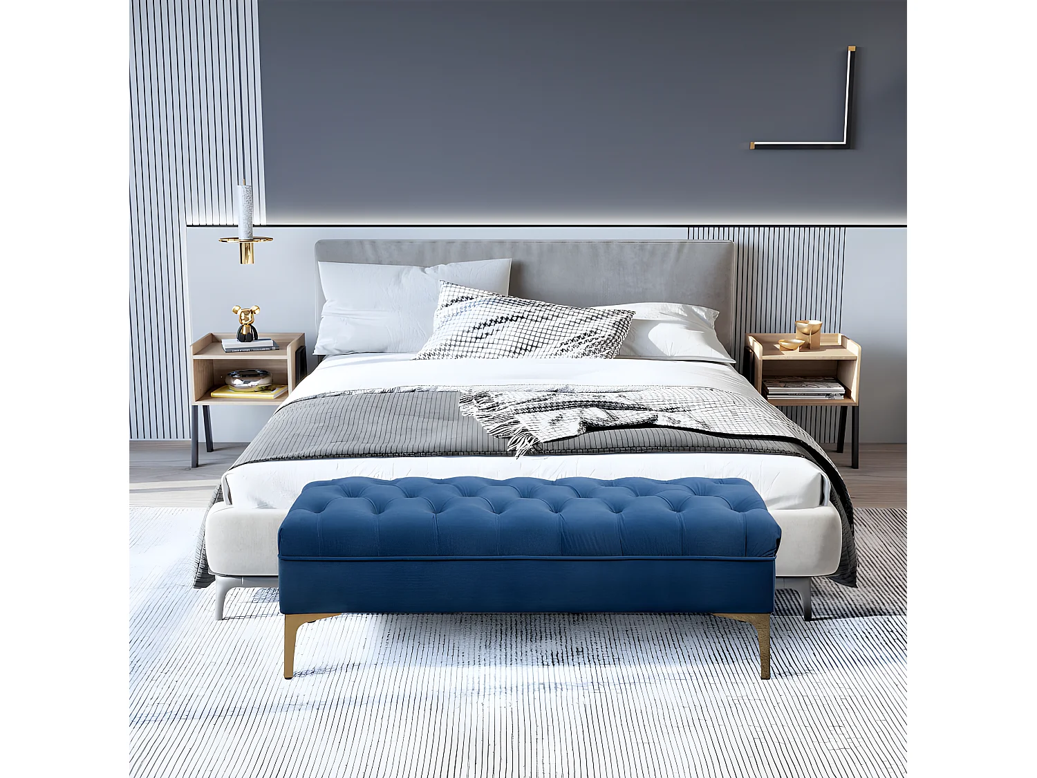 Banquette capitonnée VALLES bleu roi