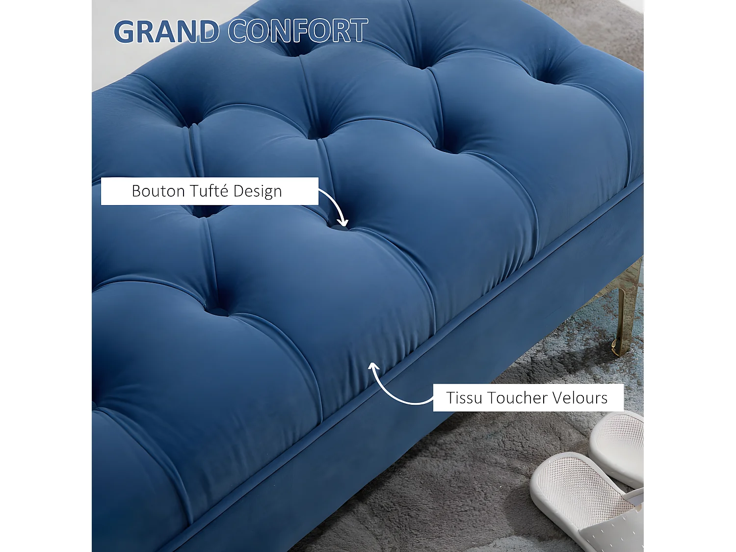Banquette capitonnée VALLES bleu roi