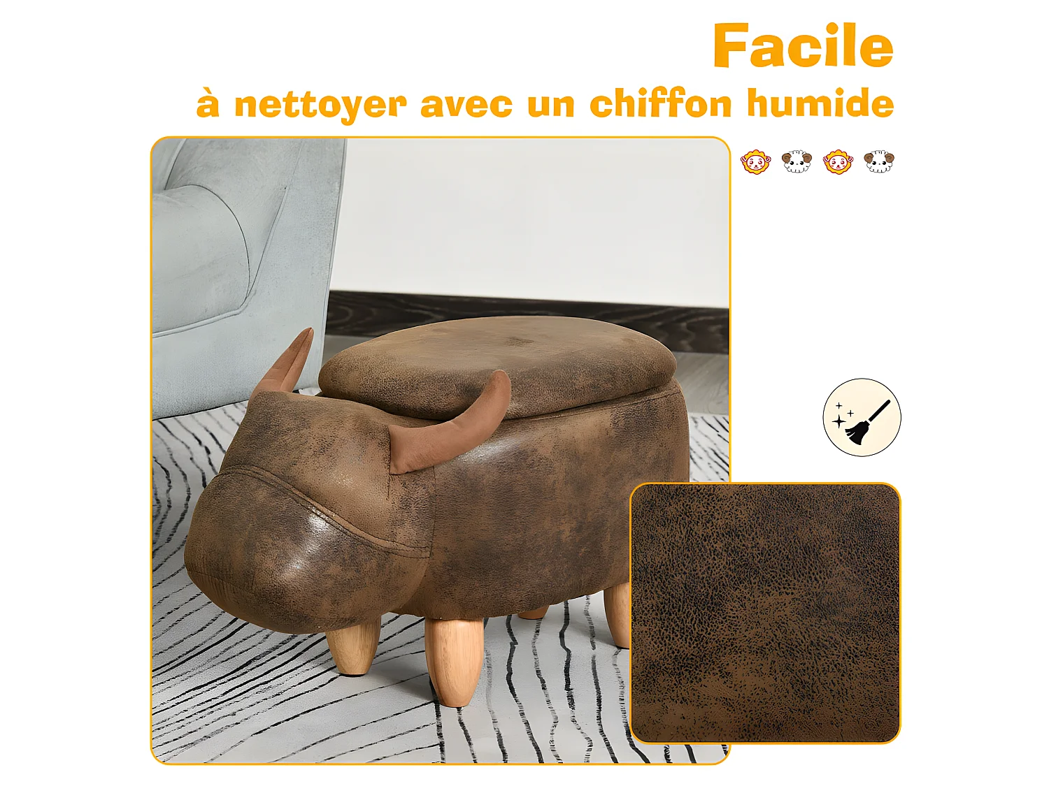 Pouf coffre buffle SEVILLE marron daim vieilli