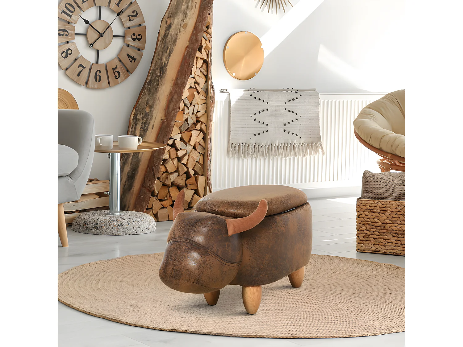 Pouf coffre buffle SEVILLE marron daim vieilli