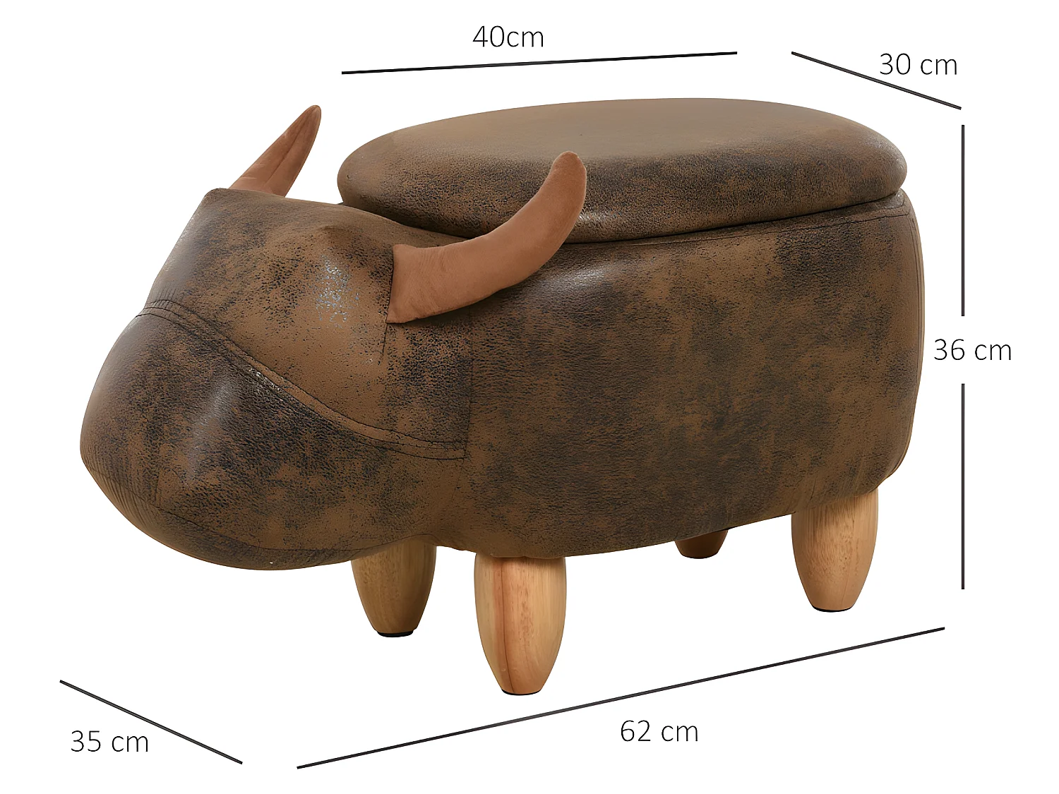 Pouf coffre buffle SEVILLE marron daim vieilli