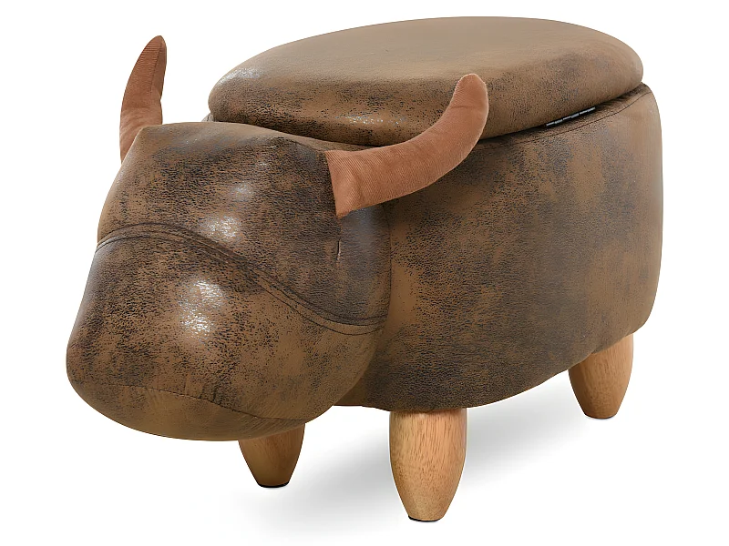 Pouf coffre buffle SEVILLE marron daim vieilli