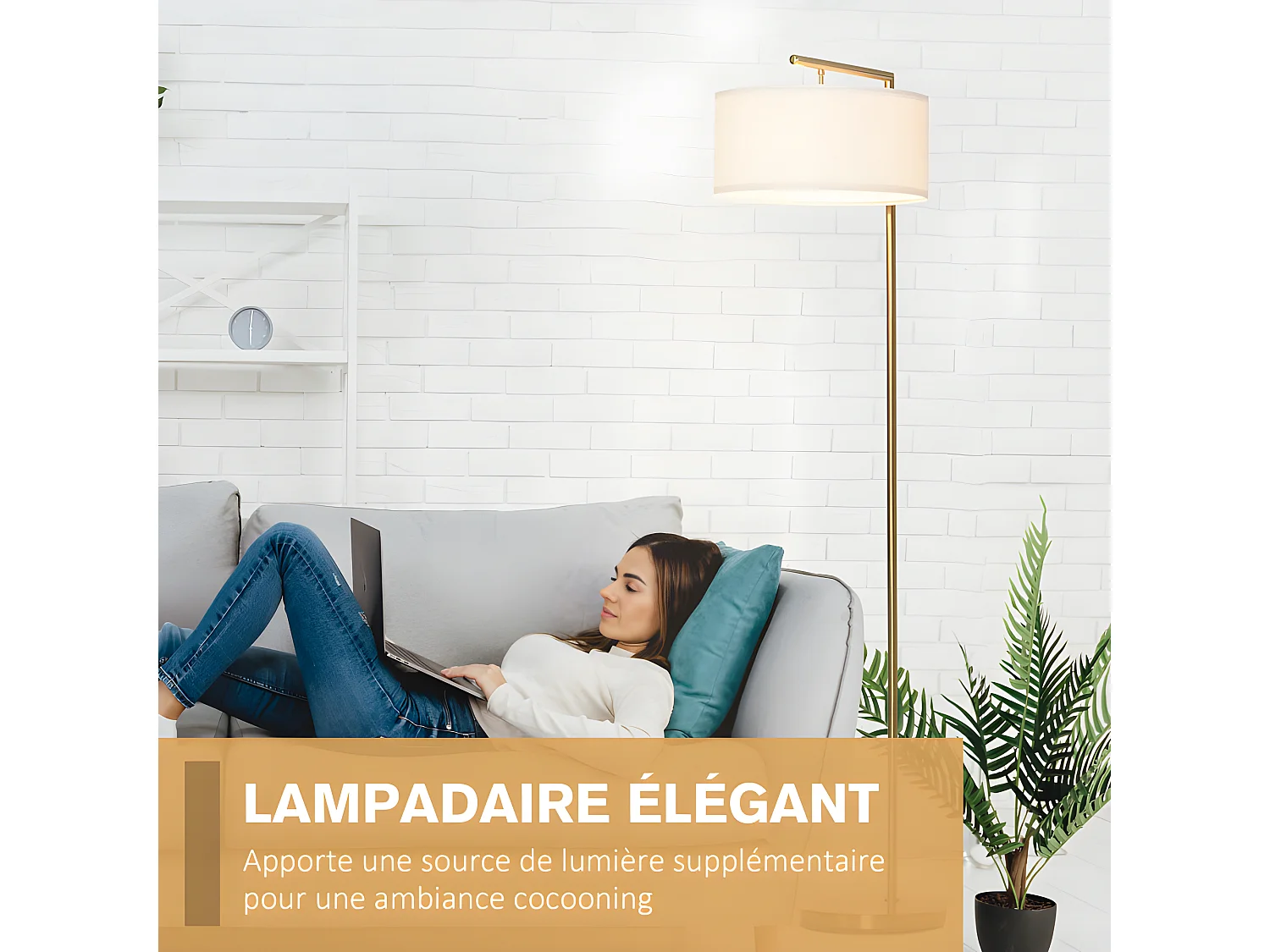 Lampadaire design LANSTER blanc et doré