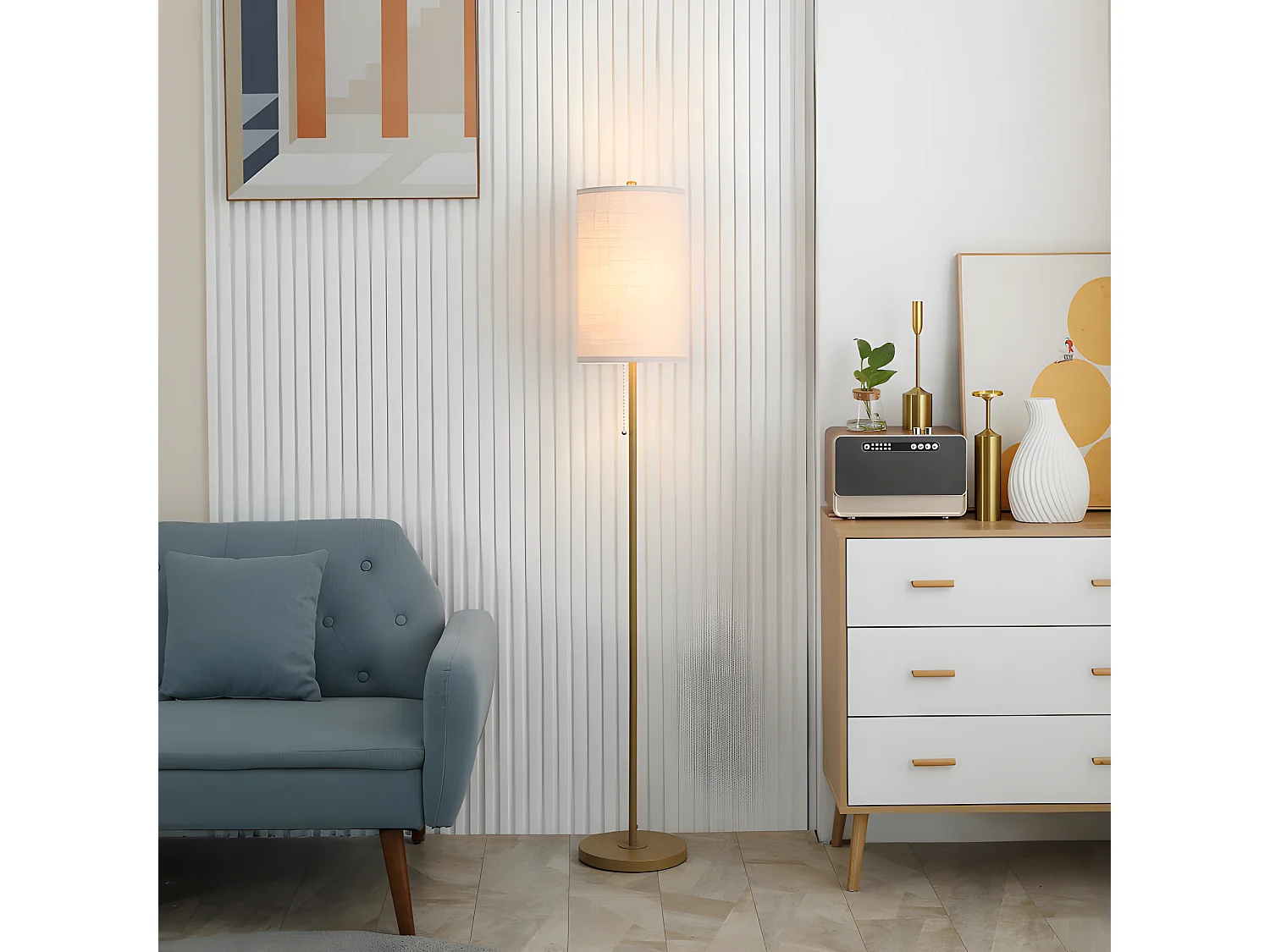 Lampadaire design PLAZZO or foncé et crème