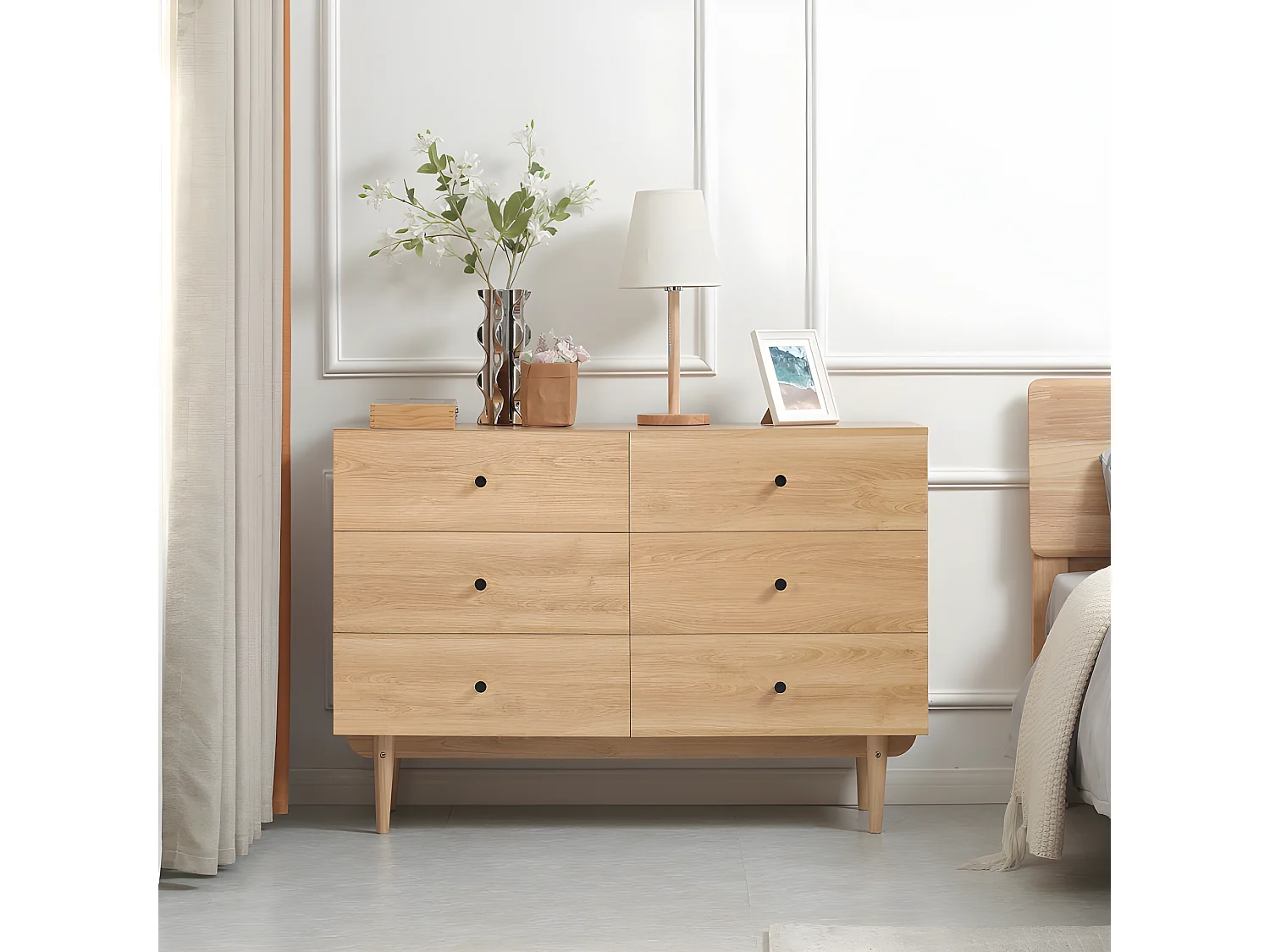 Commode 6 tiroirs BRADFORD aspect bois de teck