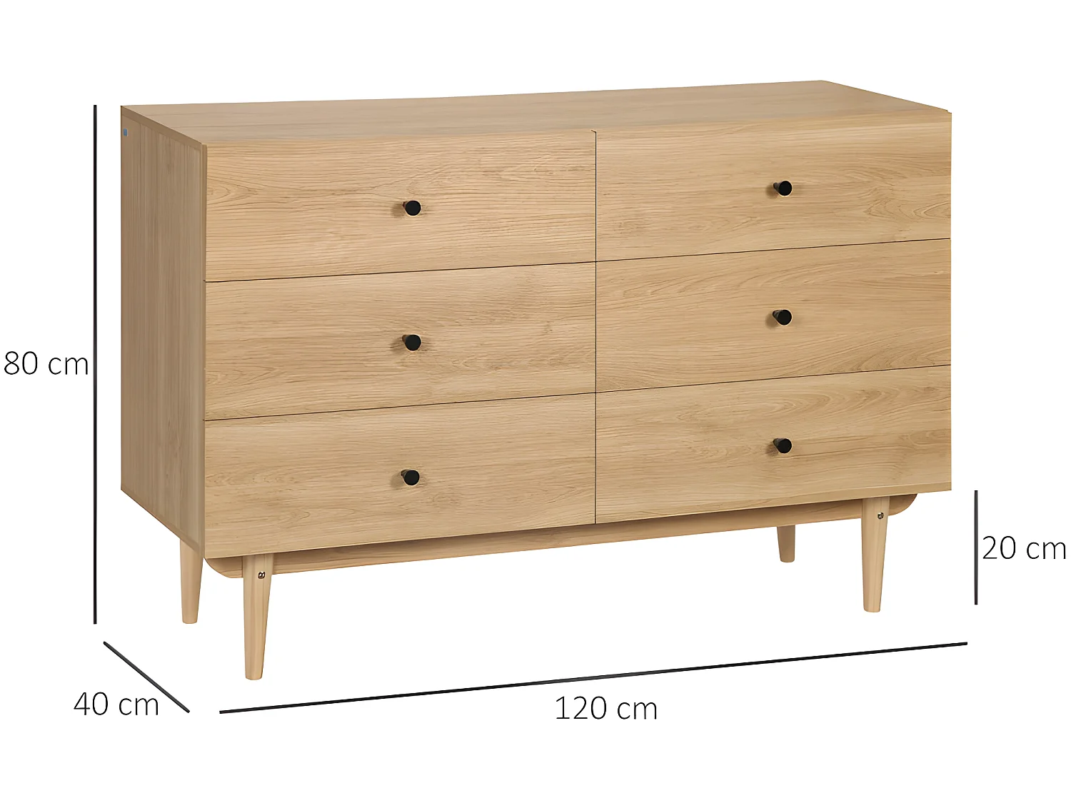 Commode 6 tiroirs BRADFORD aspect bois de teck