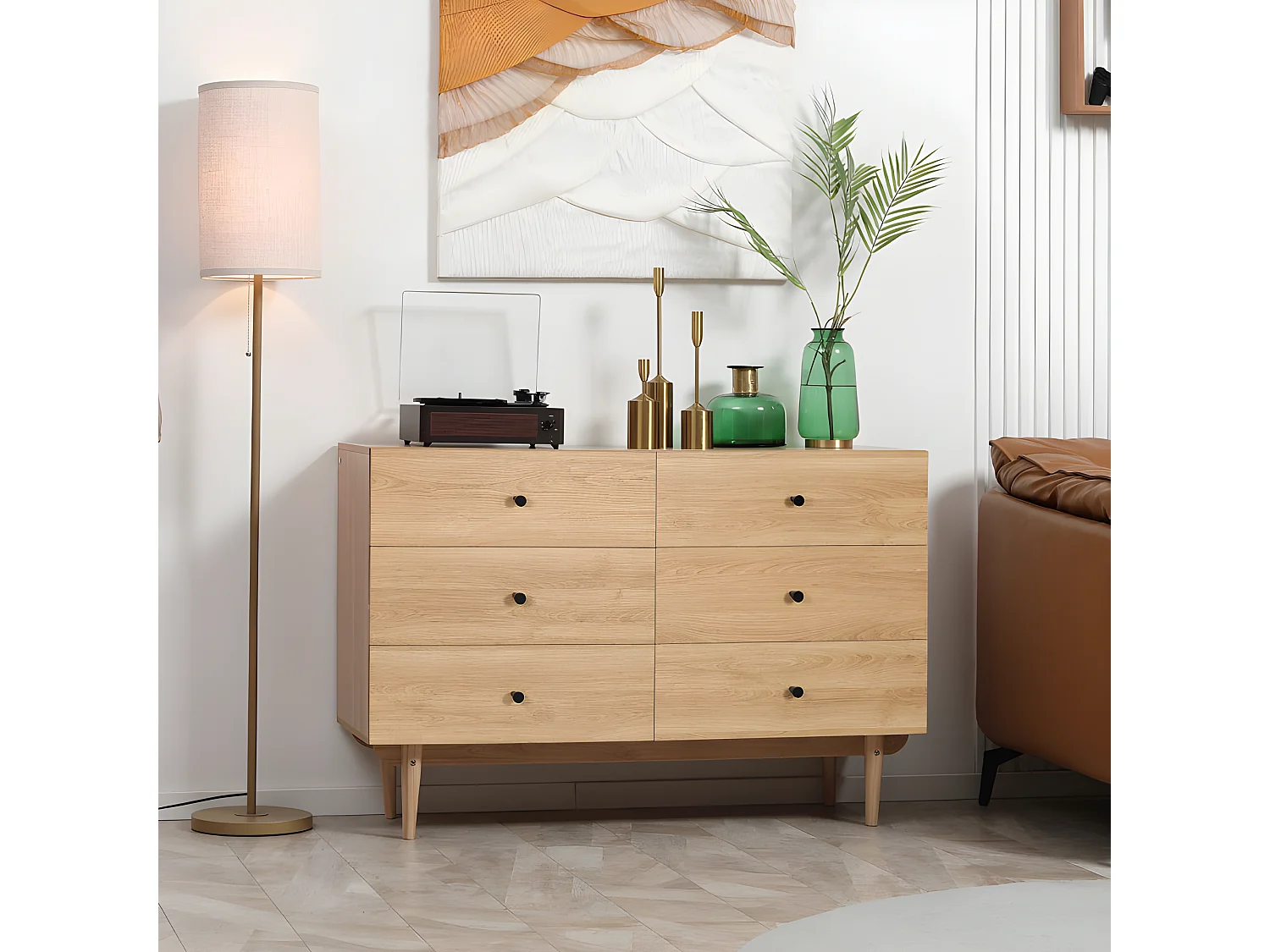 Commode 6 tiroirs BRADFORD aspect bois de teck