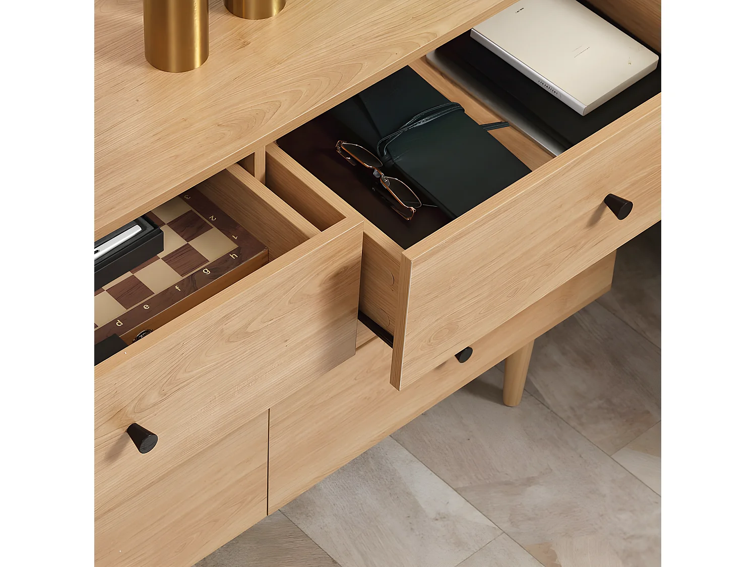 Commode 6 tiroirs BRADFORD aspect bois de teck