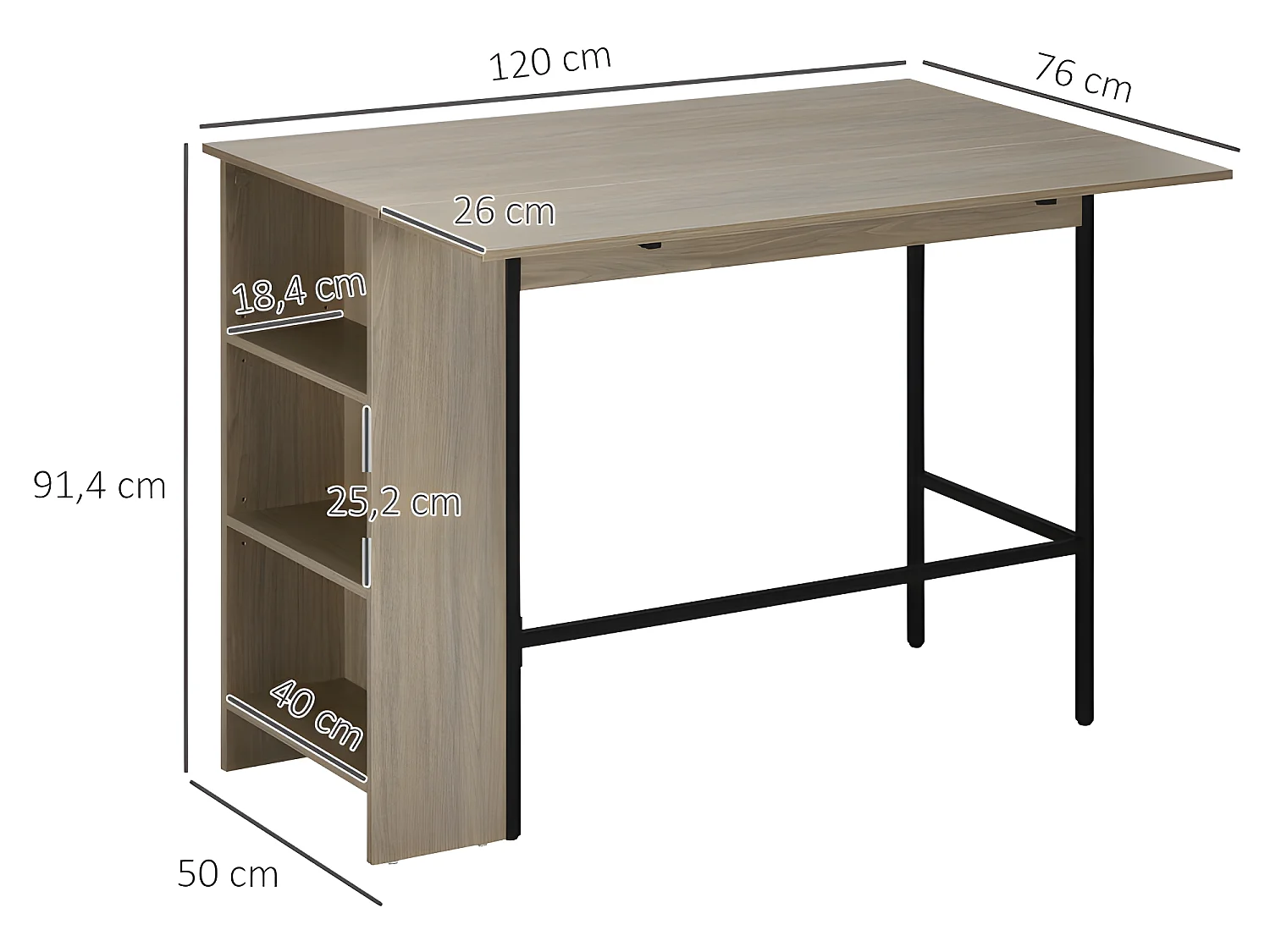 Table de bar extensible GALWAY grise et noire