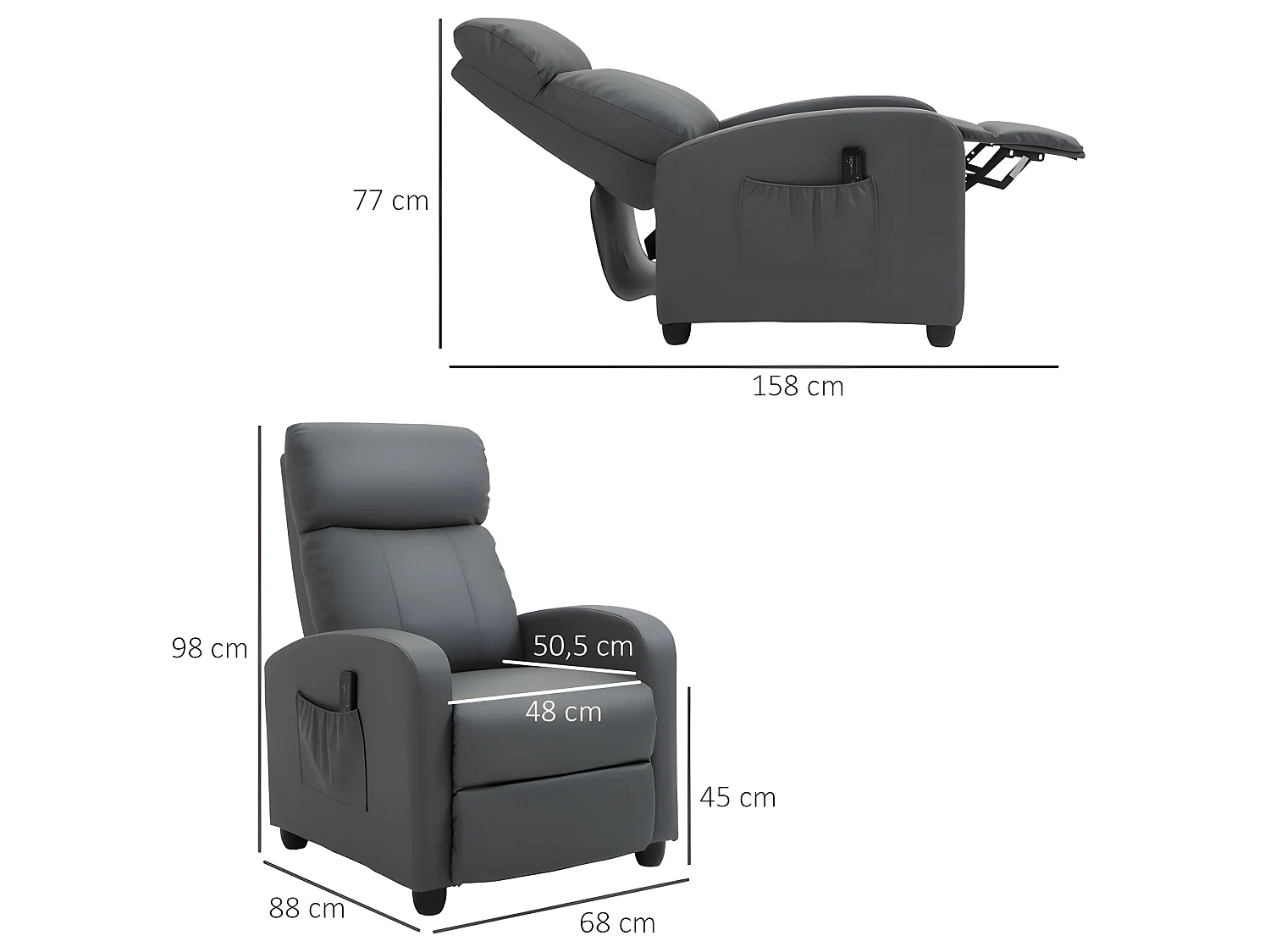 Fauteuil de relaxation massant ETIENNE gris