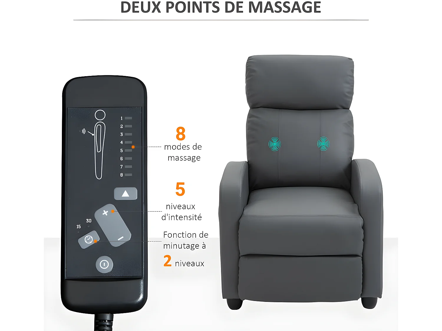 Fauteuil de relaxation massant ETIENNE gris