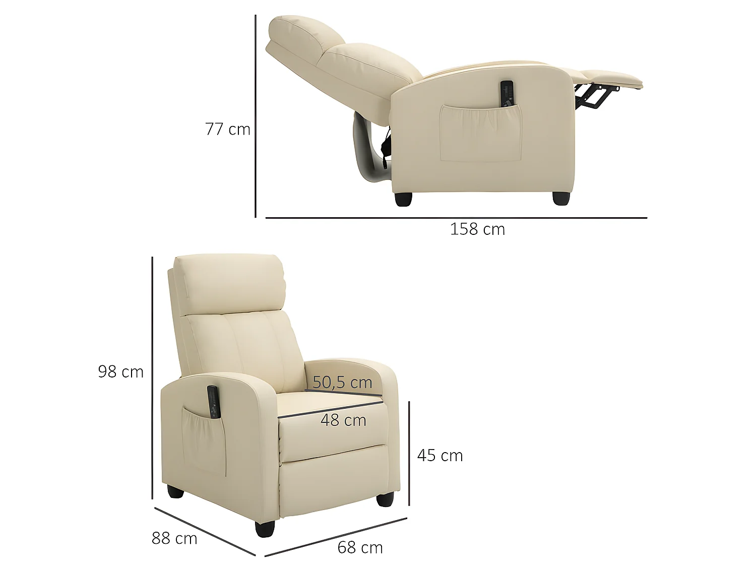 Fauteuil relaxant massant YOURI crème