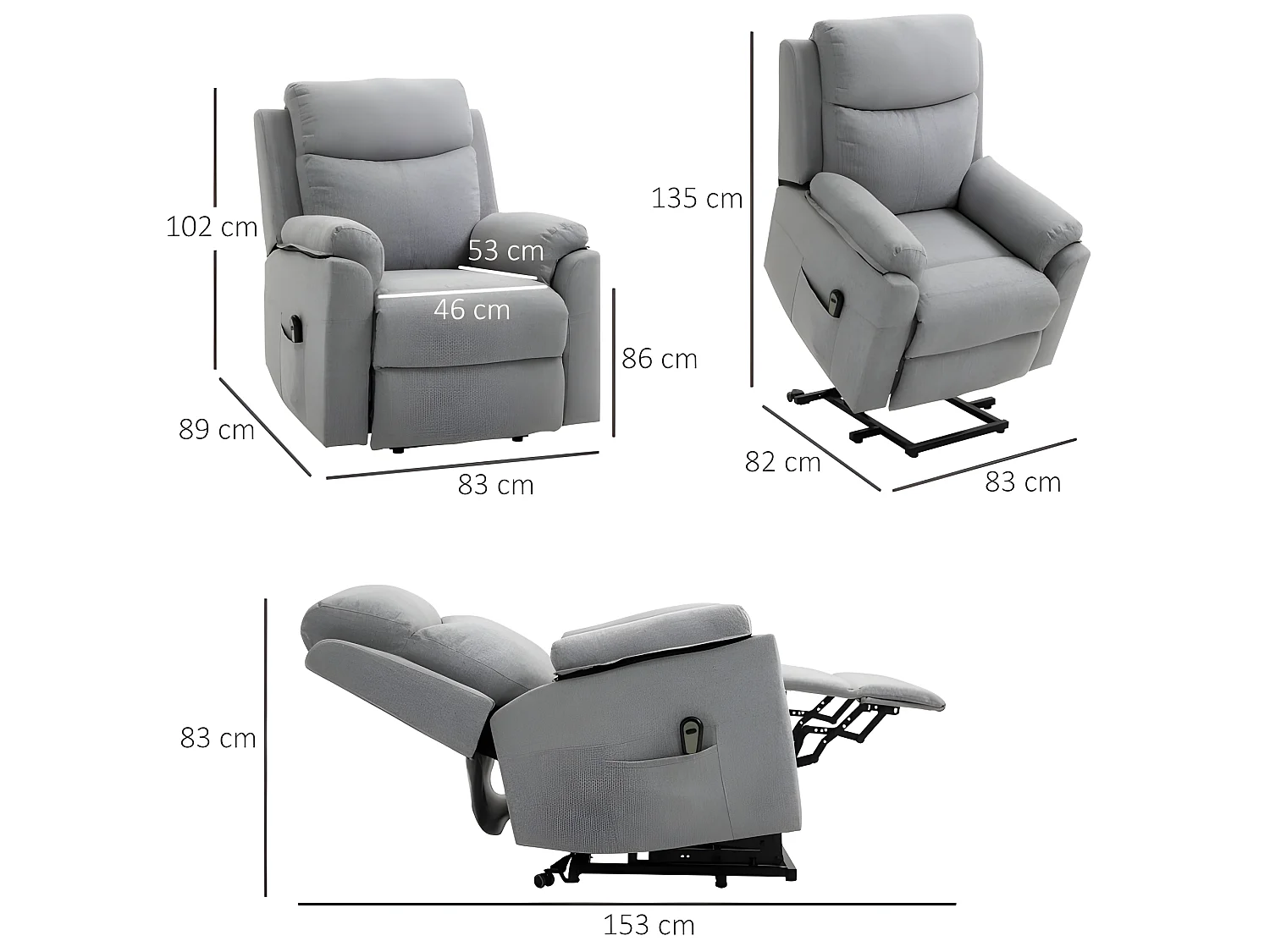 Fauteuil de relaxation releveur AUGUSTO gris clair chiné