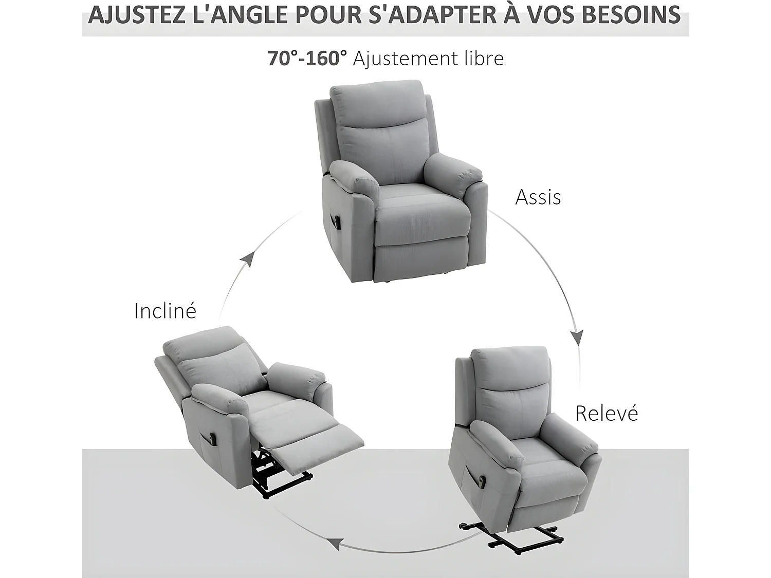 Fauteuil de relaxation releveur AUGUSTO gris clair chiné