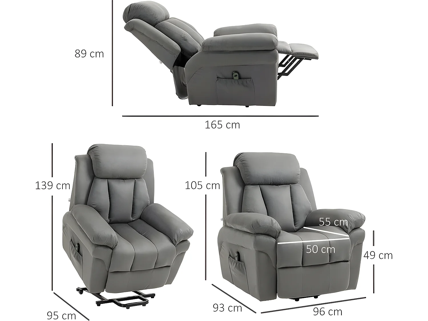 Fauteuil de Relaxation Releveur Boston avec Repose-Pieds Tissu Gris