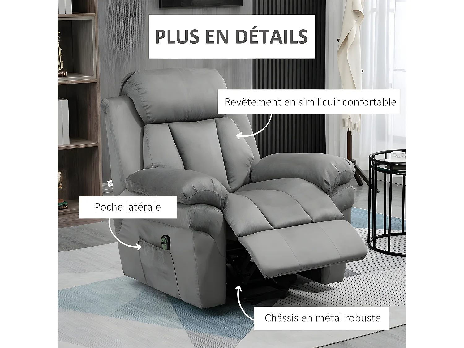 Fauteuil de Relaxation Releveur Boston avec Repose-Pieds Tissu Gris