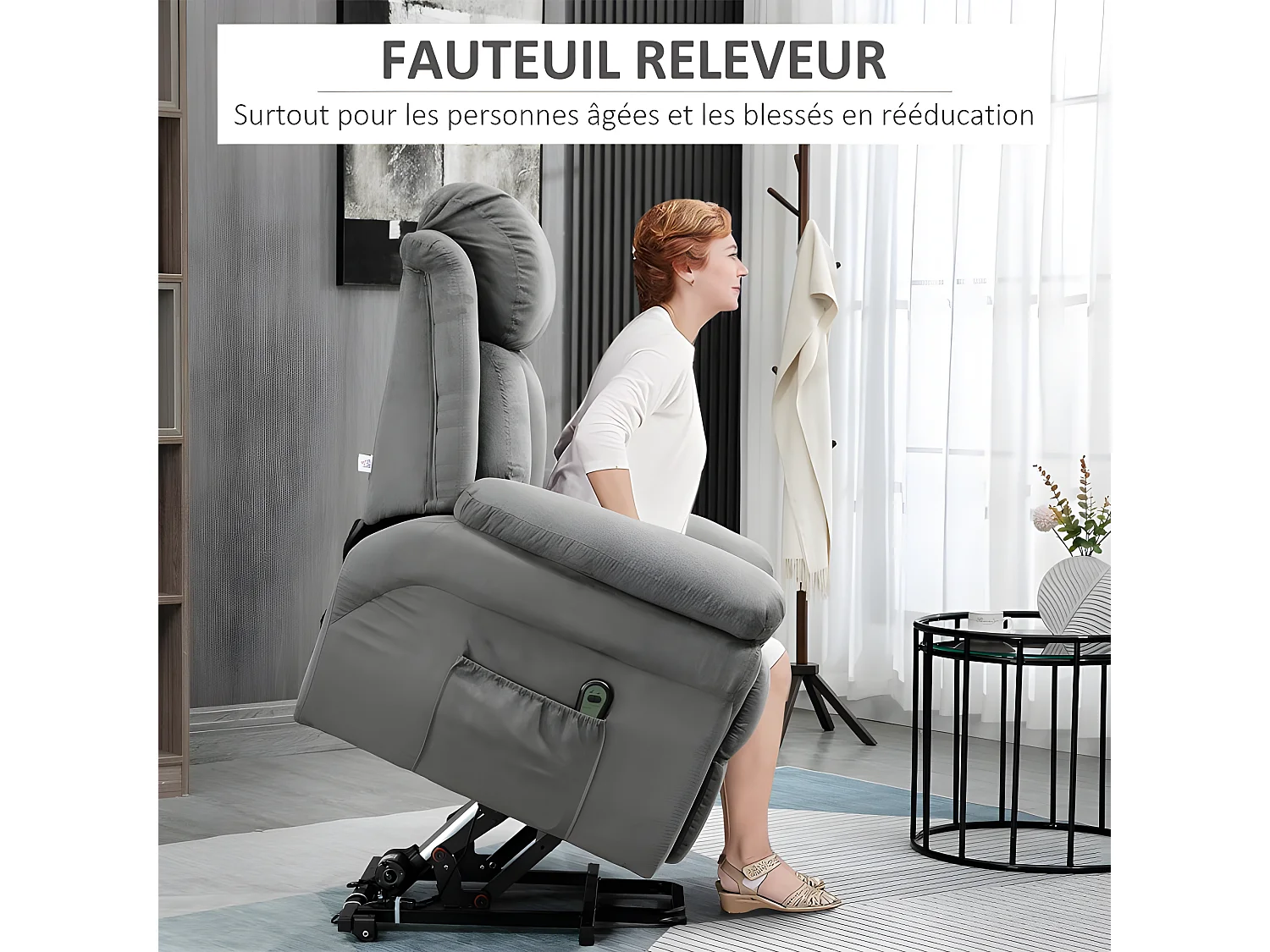 Fauteuil de Relaxation Releveur Boston avec Repose-Pieds Tissu Gris