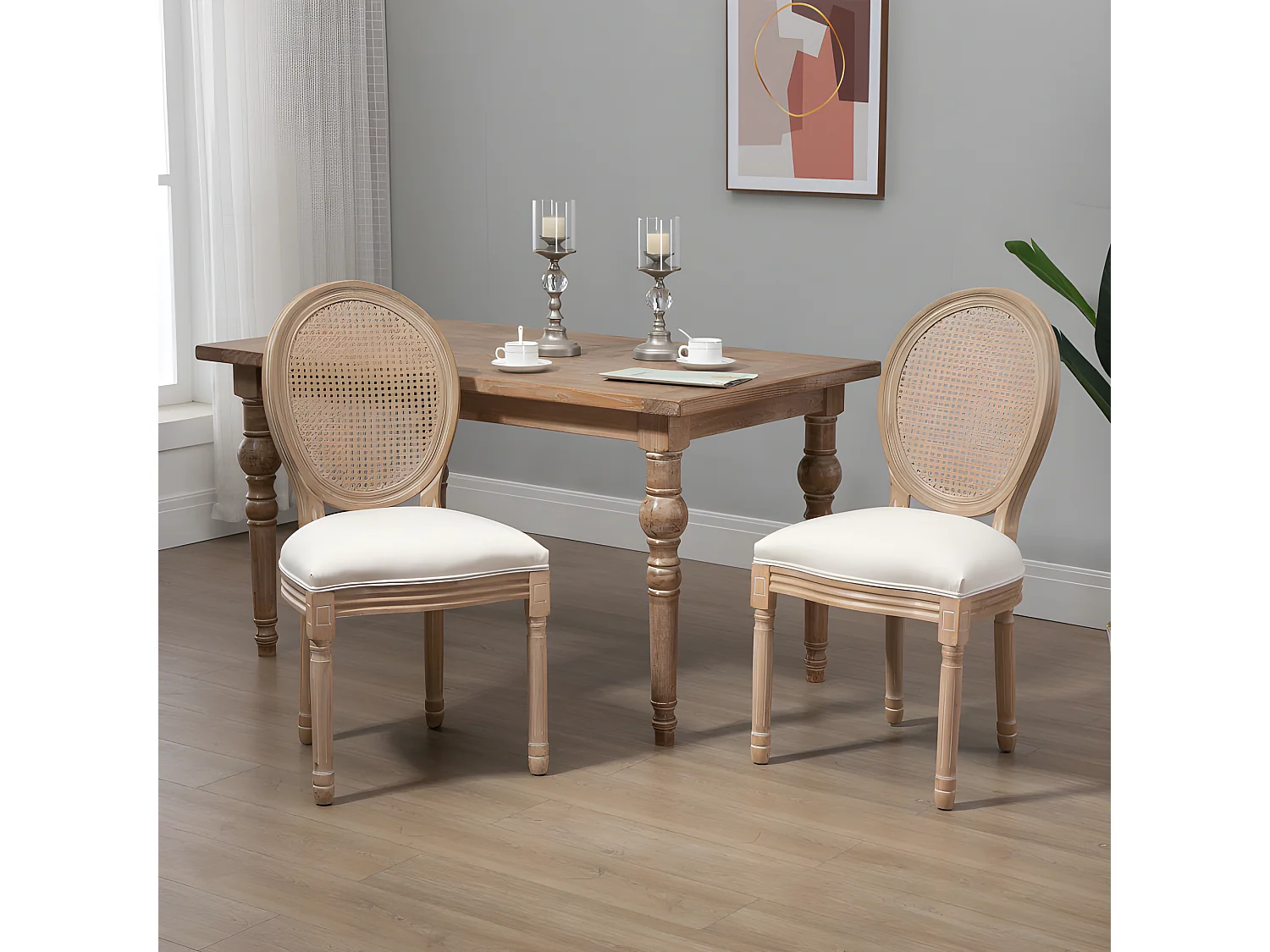 Lot de 2 chaises Louis XVI cannage VERSAILLES lin beige