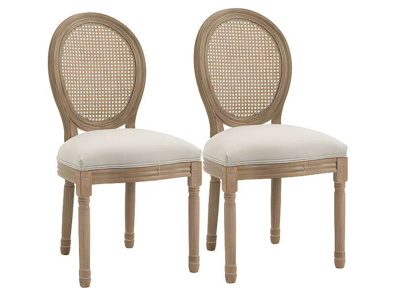 Lot de 2 chaises Louis XVI cannage VERSAILLES lin beige