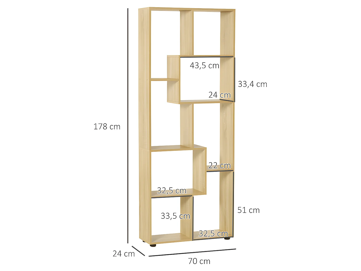 Bibliothèque étagère zigzag Zéphyr en bois naturel