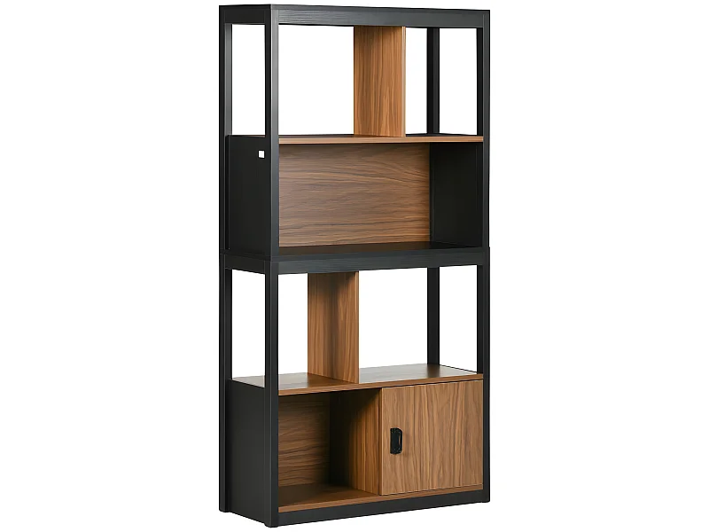 Bibliothèque étagère LINARES bois et noir