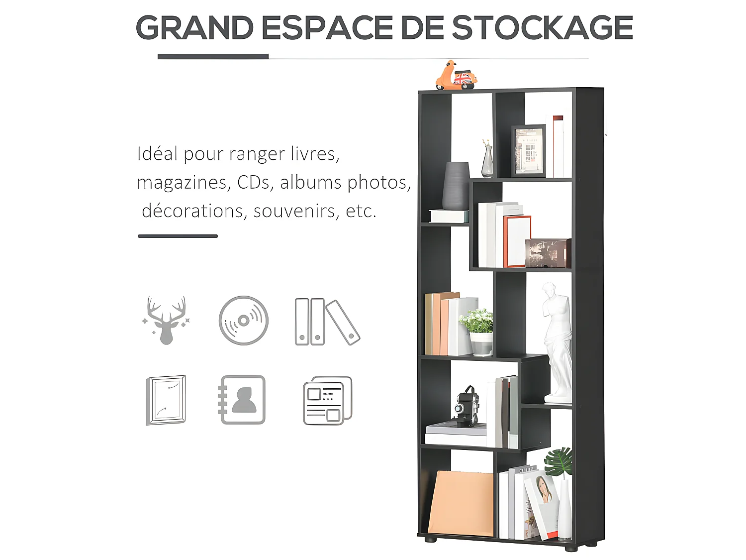 Bibliothèque zigzag NICE full noir