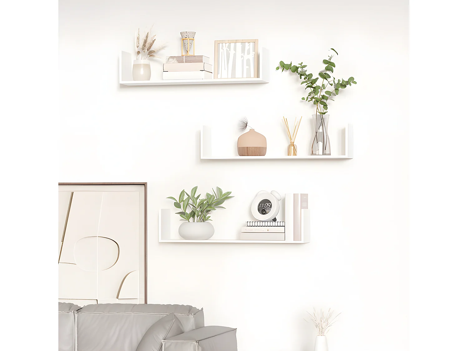 Lot de 3 étagères murales SANTOS blanches