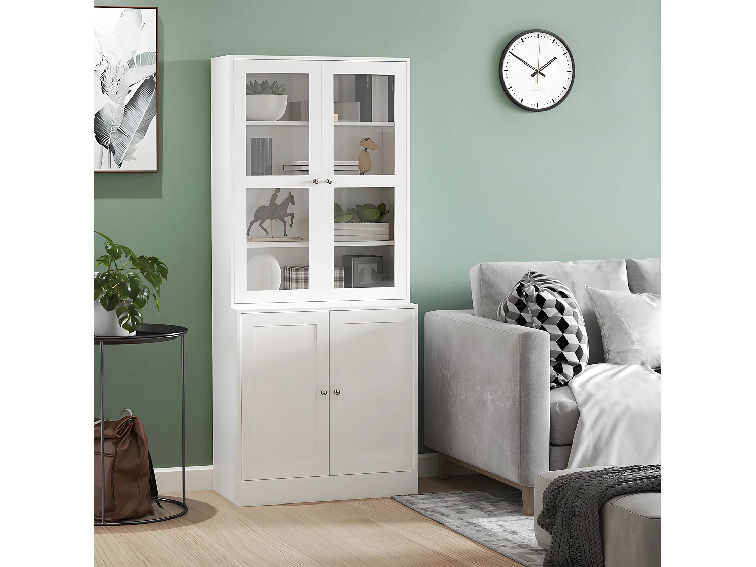 Bibliothèque vitrine 4 portes PISE bois blanc