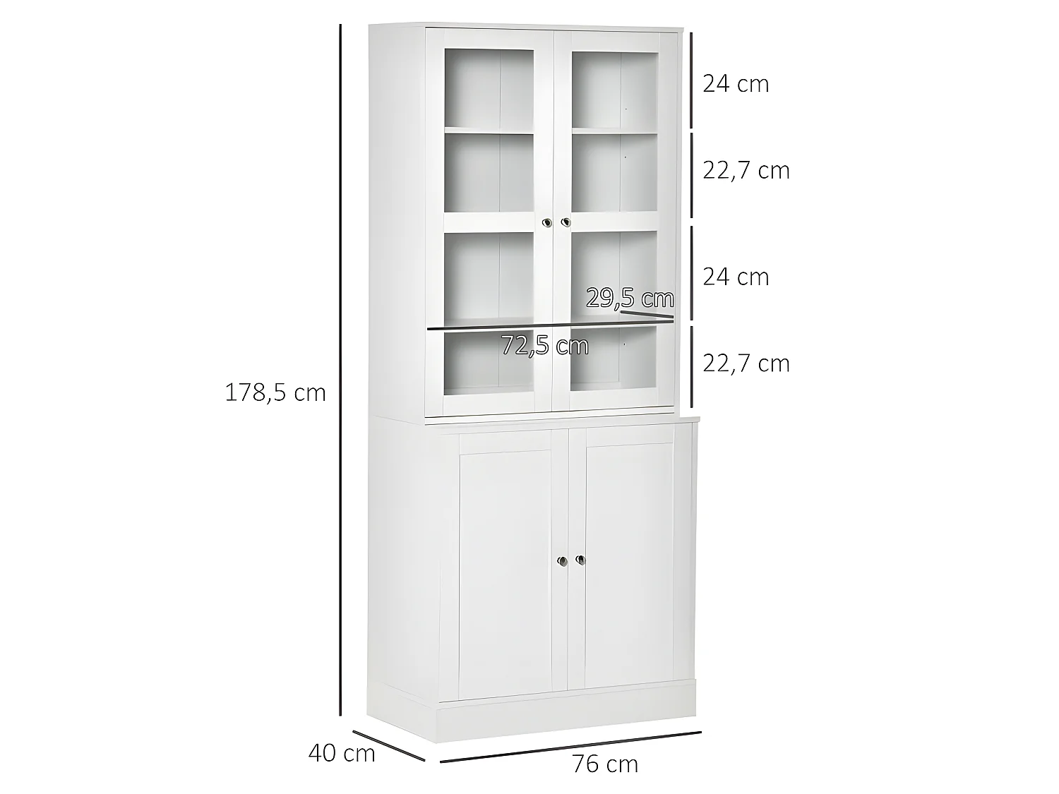 Bibliothèque vitrine 4 portes PISE bois blanc