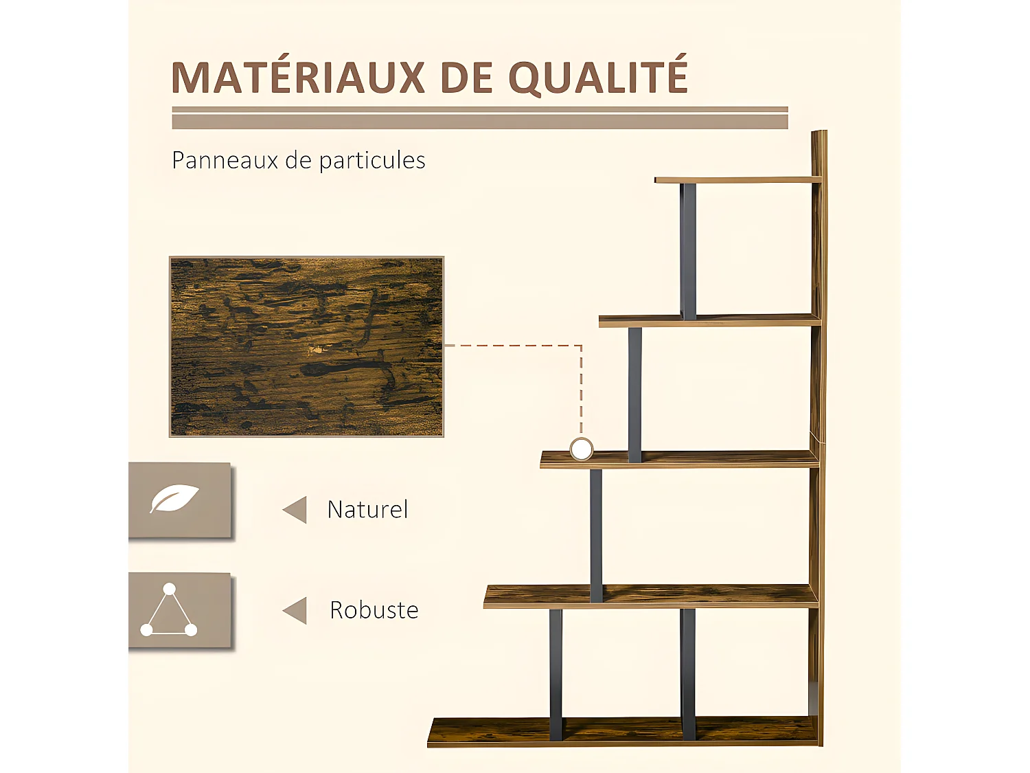 Etagère bibliothèque escalier AREZZO bois et noir