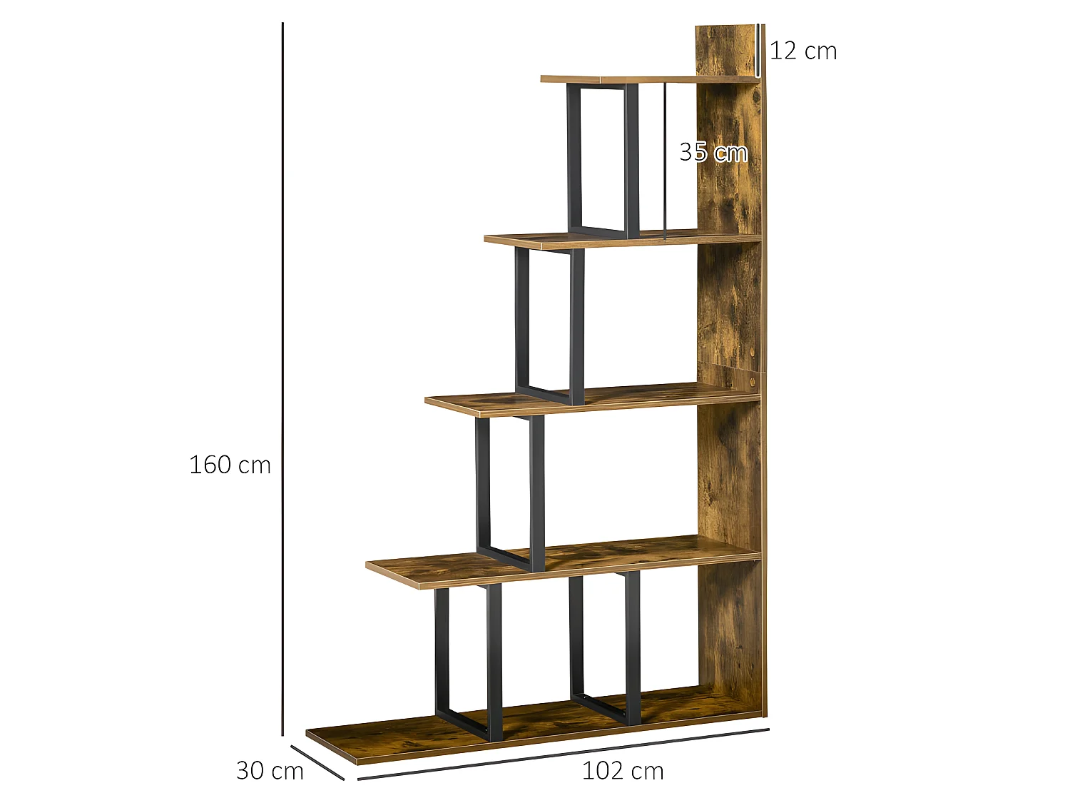 Etagère bibliothèque escalier AREZZO bois et noir