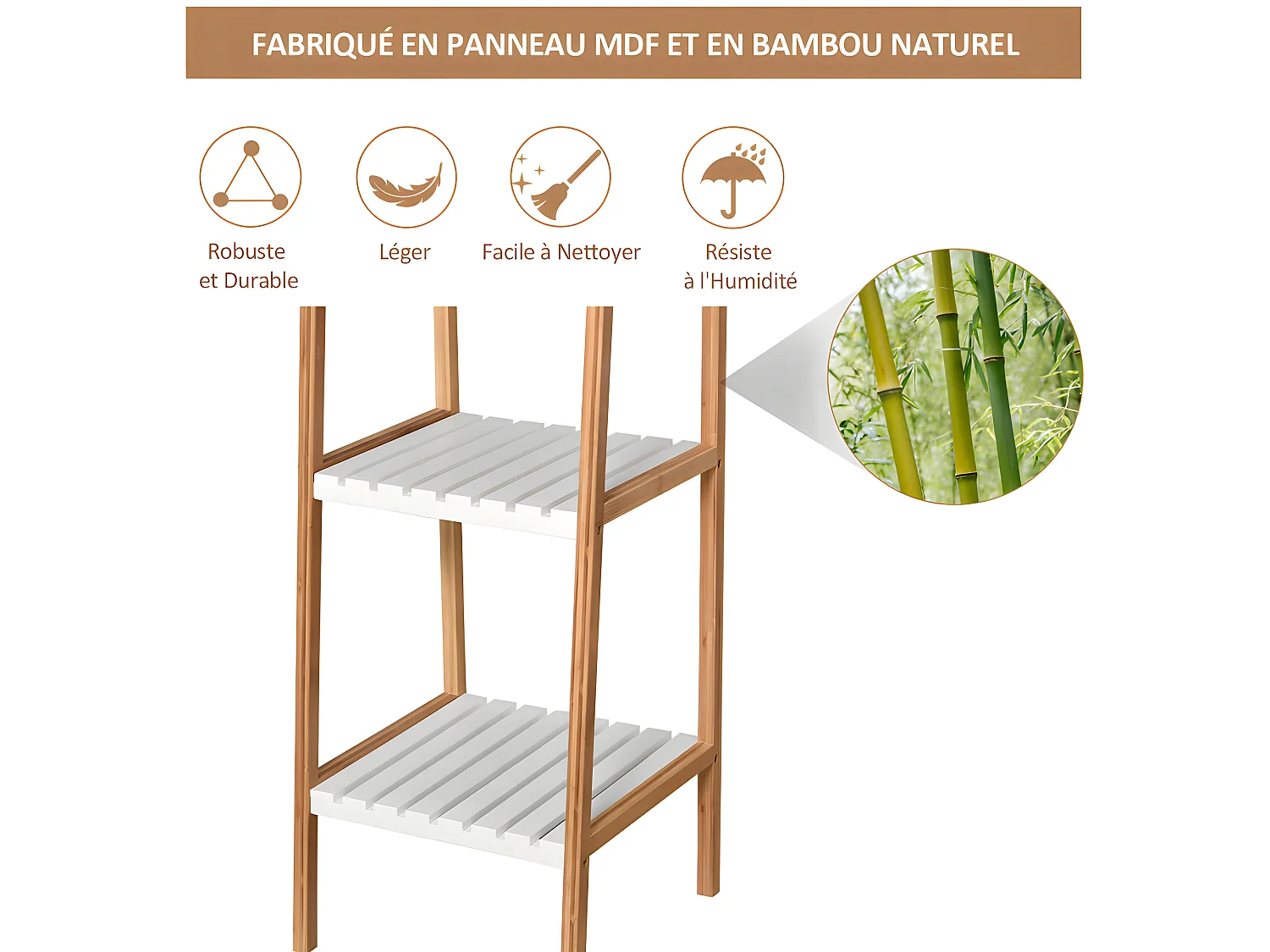 Etagère salle de bains GRIMSBY bambou et blanc