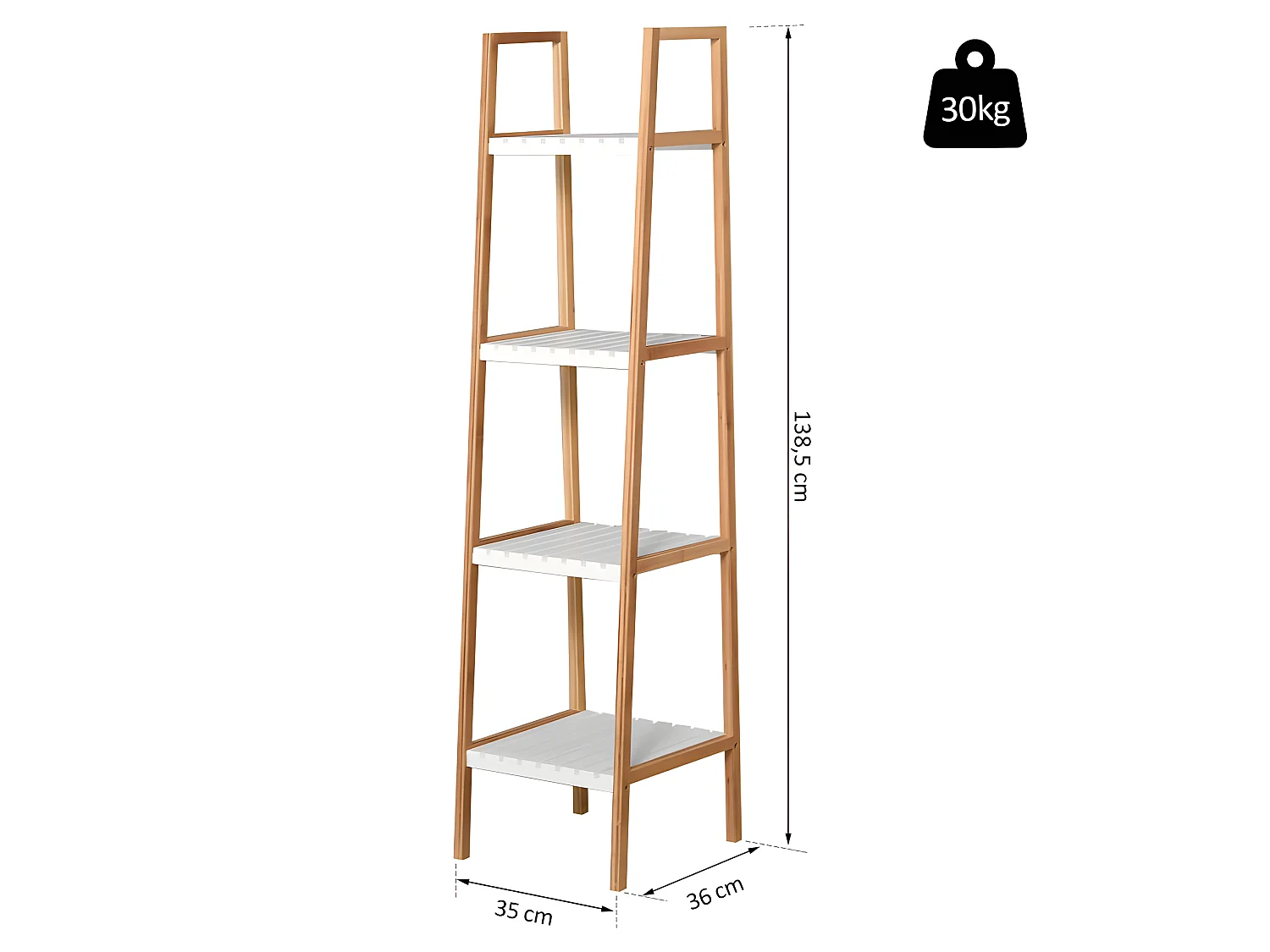 Etagère salle de bains GRIMSBY bambou et blanc