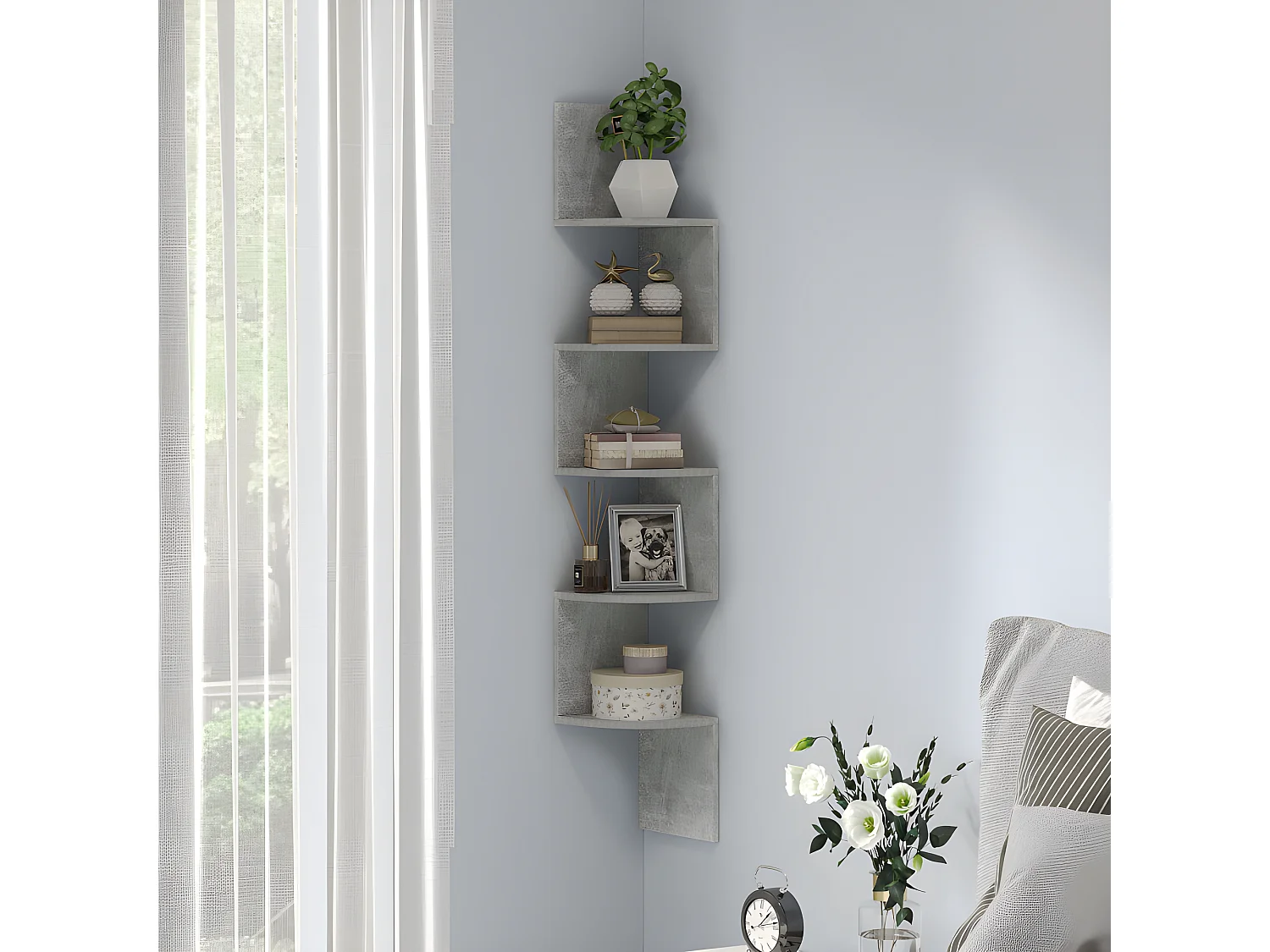 Etagère d'angle zig-zag BENONI gris béton ciré