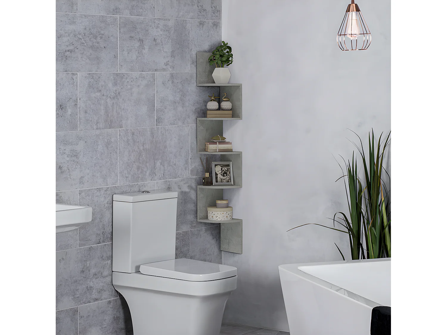 Etagère d'angle zig-zag BENONI gris béton ciré