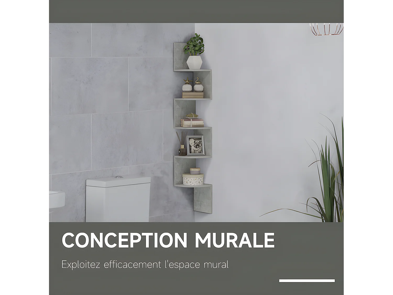 Etagère d'angle zig-zag BENONI gris béton ciré