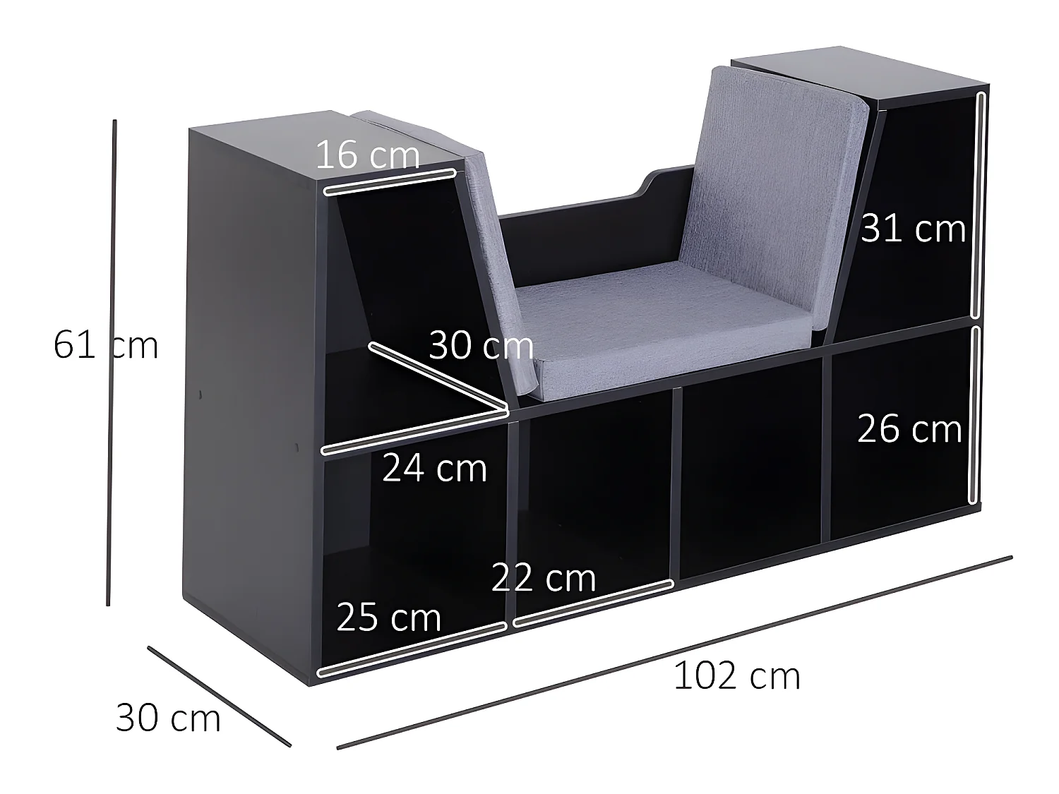 Banc bibliothèque MATARO noir et gris