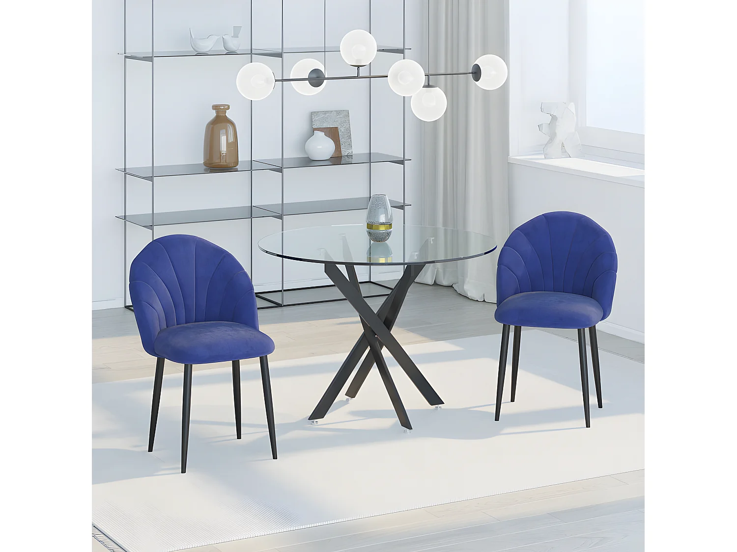 Lot de 2 chaises velours art déco BETTYSTOWN bleues