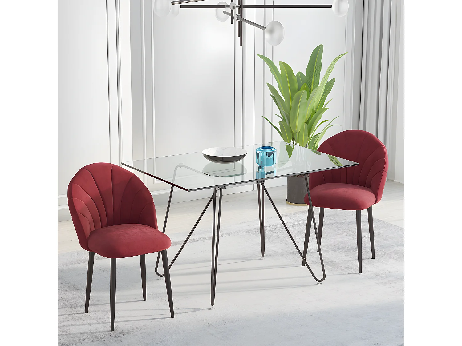 Lots de 2 chaises LOU en velours bordeaux