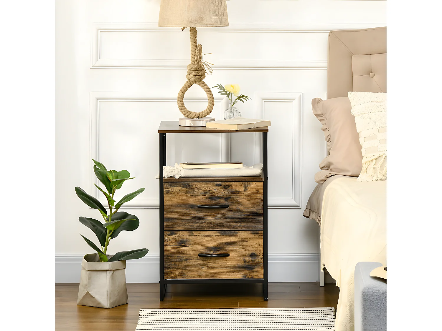 Meuble de rangement industriel ALICANTE bois et noir